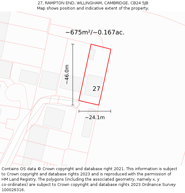 27, RAMPTON END, WILLINGHAM, CAMBRIDGE, CB24 5JB: Plot and title map