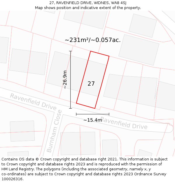 27, RAVENFIELD DRIVE, WIDNES, WA8 4SJ: Plot and title map