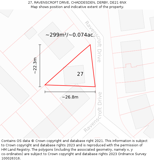 27, RAVENSCROFT DRIVE, CHADDESDEN, DERBY, DE21 6NX: Plot and title map