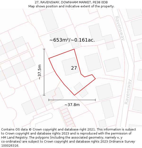 27, RAVENSWAY, DOWNHAM MARKET, PE38 0DB: Plot and title map