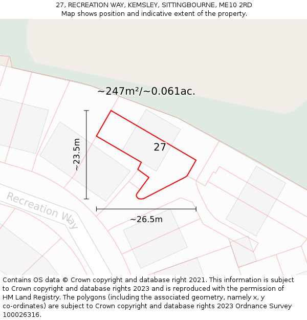 27, RECREATION WAY, KEMSLEY, SITTINGBOURNE, ME10 2RD: Plot and title map
