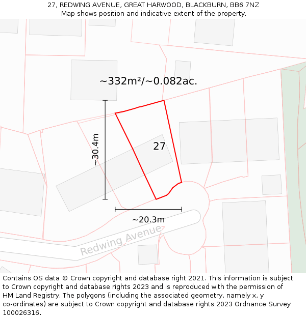 27, REDWING AVENUE, GREAT HARWOOD, BLACKBURN, BB6 7NZ: Plot and title map
