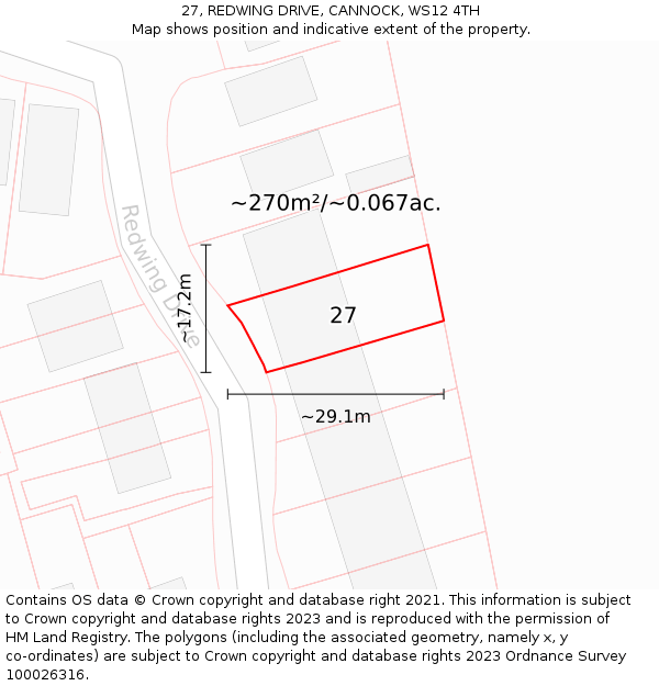 27, REDWING DRIVE, CANNOCK, WS12 4TH: Plot and title map