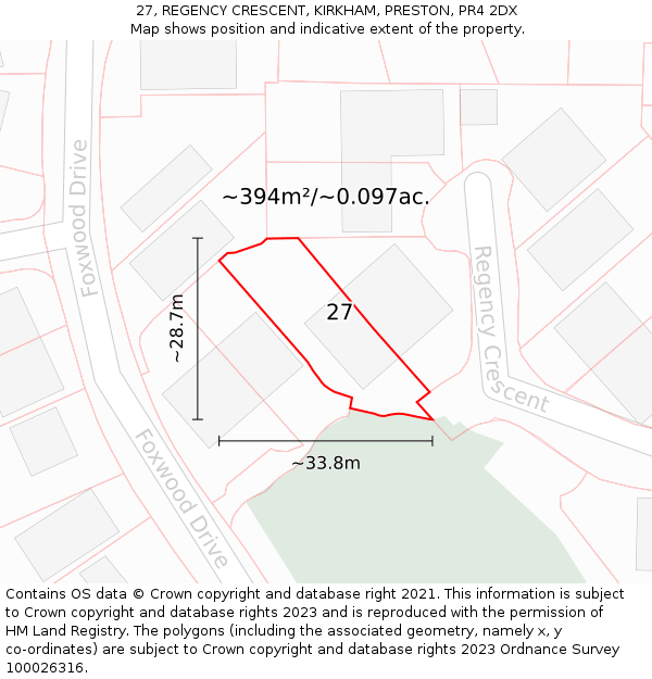 27, REGENCY CRESCENT, KIRKHAM, PRESTON, PR4 2DX: Plot and title map