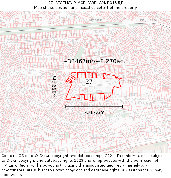 27, REGENCY PLACE, FAREHAM, PO15 5JE: Plot and title map