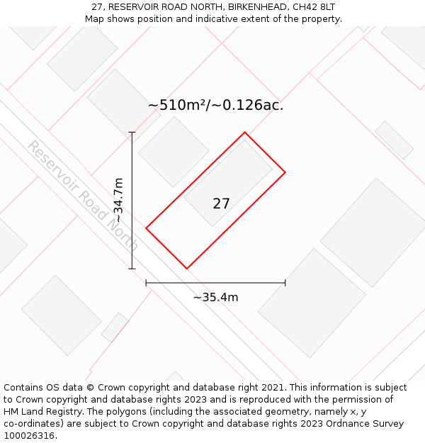 27, RESERVOIR ROAD NORTH, BIRKENHEAD, CH42 8LT: Plot and title map