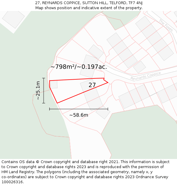 27, REYNARDS COPPICE, SUTTON HILL, TELFORD, TF7 4NJ: Plot and title map