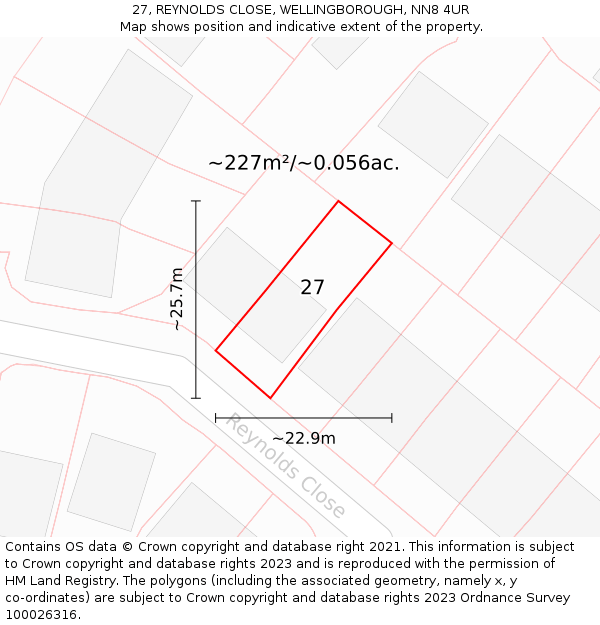 27, REYNOLDS CLOSE, WELLINGBOROUGH, NN8 4UR: Plot and title map