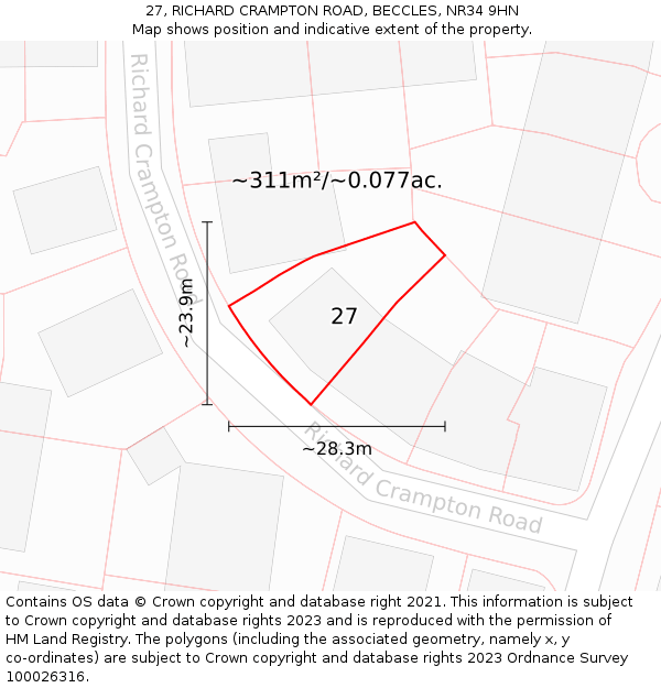27, RICHARD CRAMPTON ROAD, BECCLES, NR34 9HN: Plot and title map