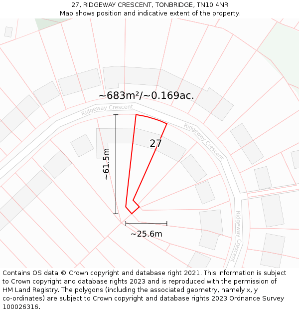 27, RIDGEWAY CRESCENT, TONBRIDGE, TN10 4NR: Plot and title map