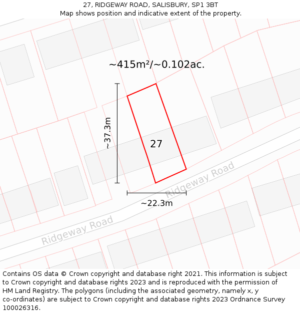 27, RIDGEWAY ROAD, SALISBURY, SP1 3BT: Plot and title map