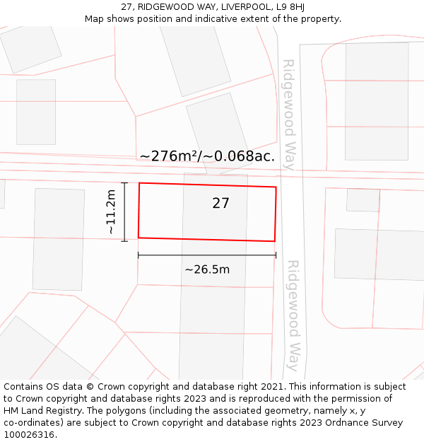 27, RIDGEWOOD WAY, LIVERPOOL, L9 8HJ: Plot and title map