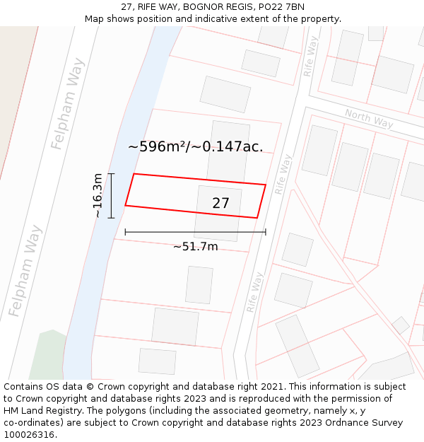 27, RIFE WAY, BOGNOR REGIS, PO22 7BN: Plot and title map