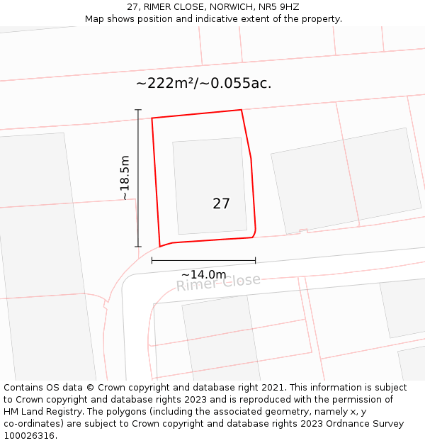 27, RIMER CLOSE, NORWICH, NR5 9HZ: Plot and title map