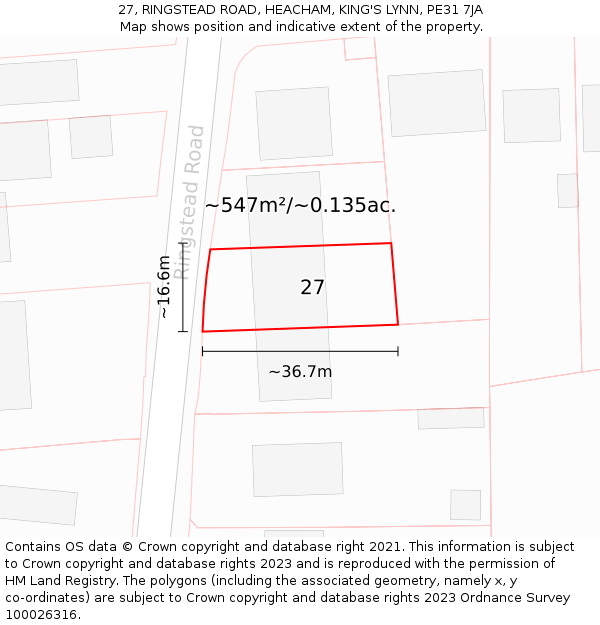 27, RINGSTEAD ROAD, HEACHAM, KING'S LYNN, PE31 7JA: Plot and title map