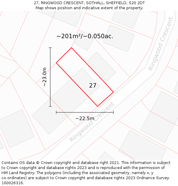 27, RINGWOOD CRESCENT, SOTHALL, SHEFFIELD, S20 2DT: Plot and title map