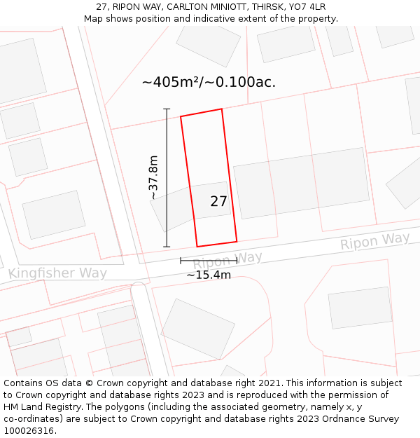 27, RIPON WAY, CARLTON MINIOTT, THIRSK, YO7 4LR: Plot and title map