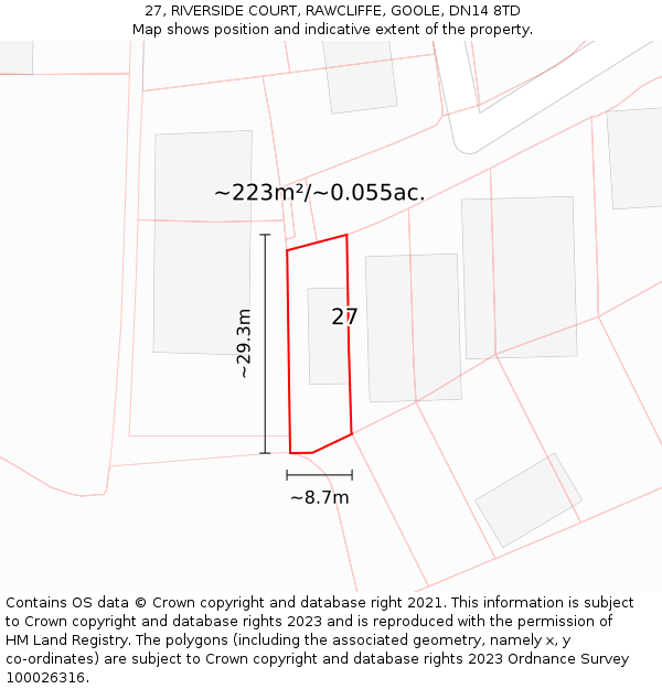 27, RIVERSIDE COURT, RAWCLIFFE, GOOLE, DN14 8TD: Plot and title map