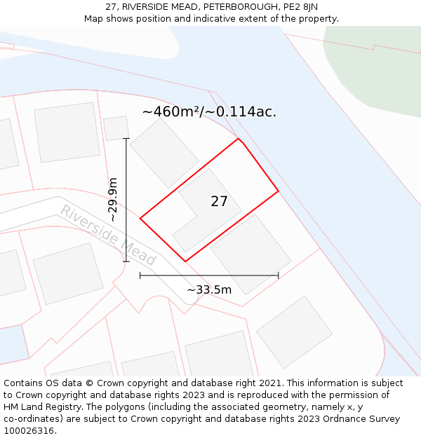27, RIVERSIDE MEAD, PETERBOROUGH, PE2 8JN: Plot and title map
