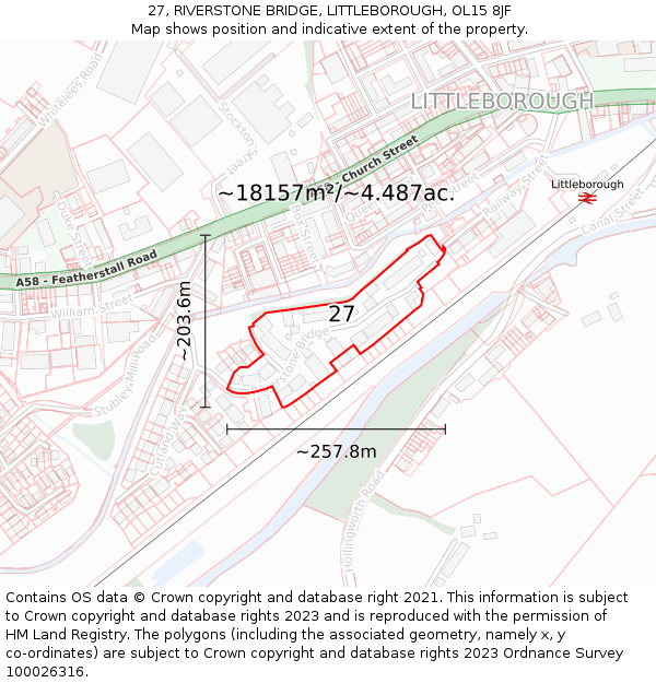27, RIVERSTONE BRIDGE, LITTLEBOROUGH, OL15 8JF: Plot and title map