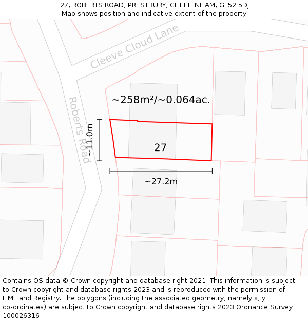 27, ROBERTS ROAD, PRESTBURY, CHELTENHAM, GL52 5DJ: Plot and title map