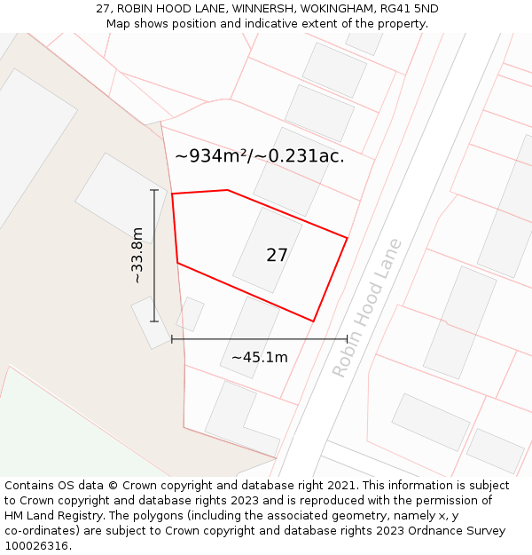 27, ROBIN HOOD LANE, WINNERSH, WOKINGHAM, RG41 5ND: Plot and title map