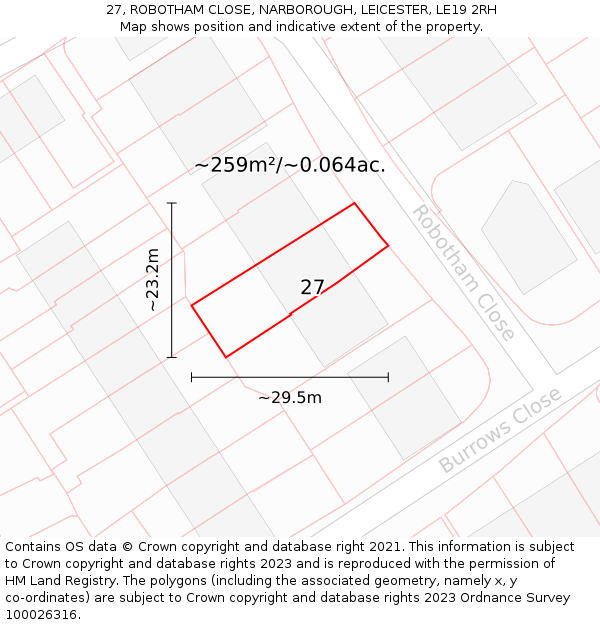 27, ROBOTHAM CLOSE, NARBOROUGH, LEICESTER, LE19 2RH: Plot and title map