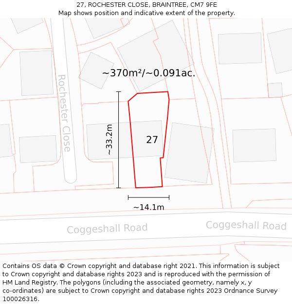 27, ROCHESTER CLOSE, BRAINTREE, CM7 9FE: Plot and title map