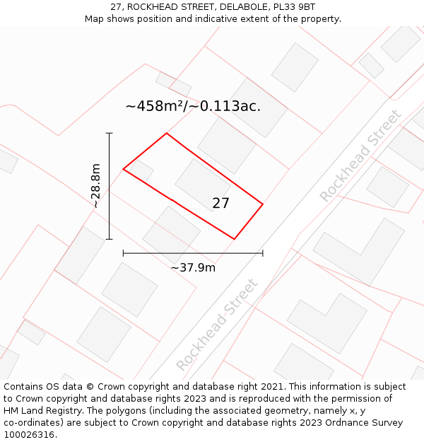 27, ROCKHEAD STREET, DELABOLE, PL33 9BT: Plot and title map