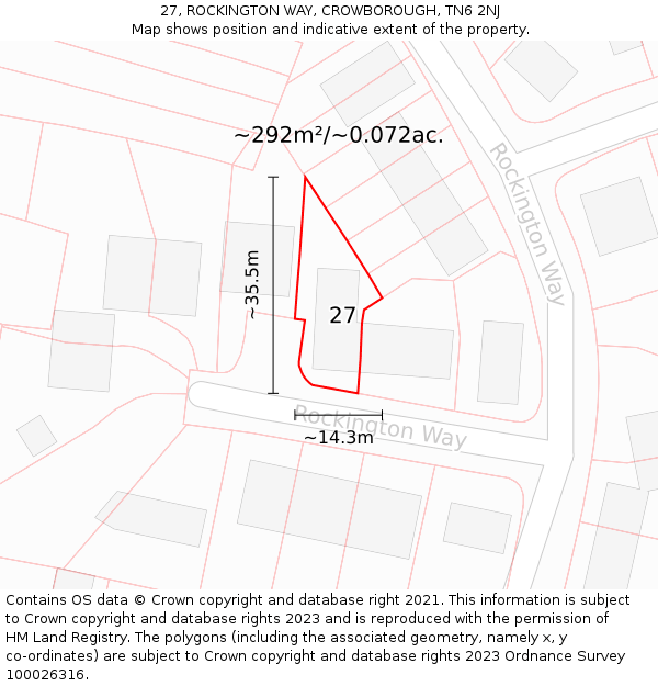 27, ROCKINGTON WAY, CROWBOROUGH, TN6 2NJ: Plot and title map
