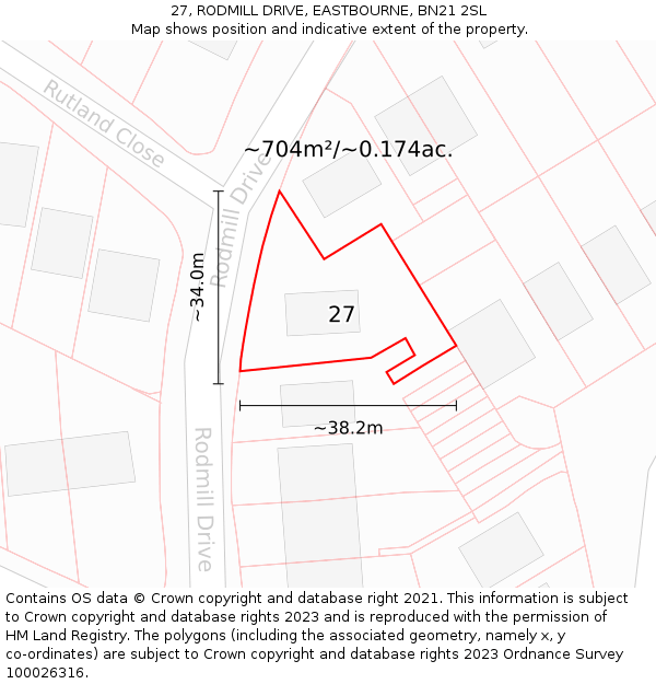 27, RODMILL DRIVE, EASTBOURNE, BN21 2SL: Plot and title map