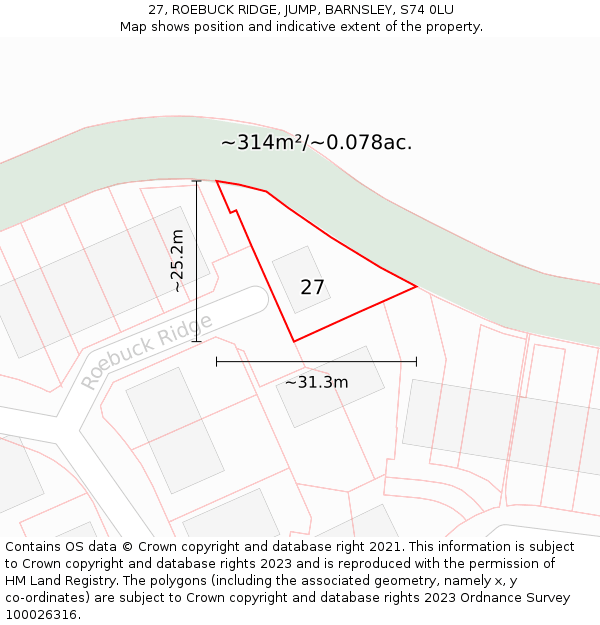 27, ROEBUCK RIDGE, JUMP, BARNSLEY, S74 0LU: Plot and title map