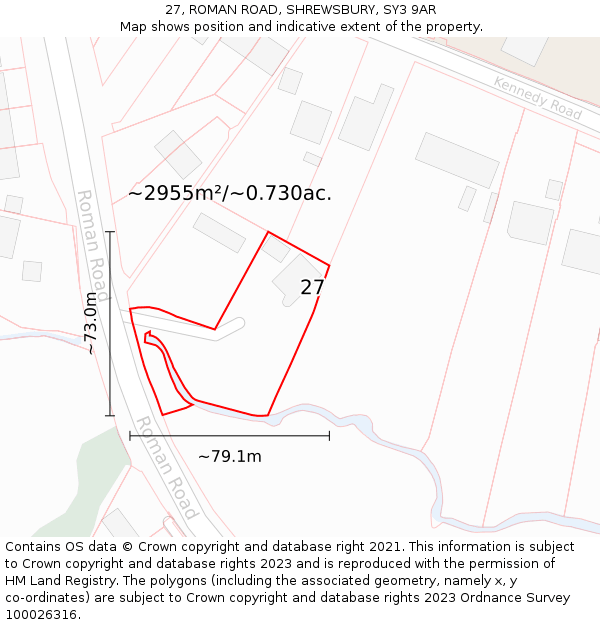 27, ROMAN ROAD, SHREWSBURY, SY3 9AR: Plot and title map
