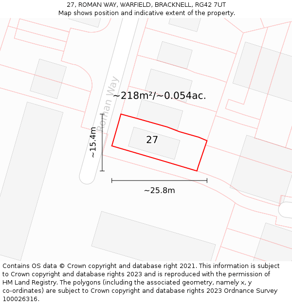 27, ROMAN WAY, WARFIELD, BRACKNELL, RG42 7UT: Plot and title map