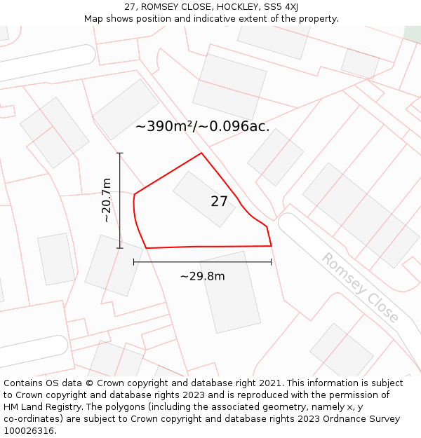 27, ROMSEY CLOSE, HOCKLEY, SS5 4XJ: Plot and title map