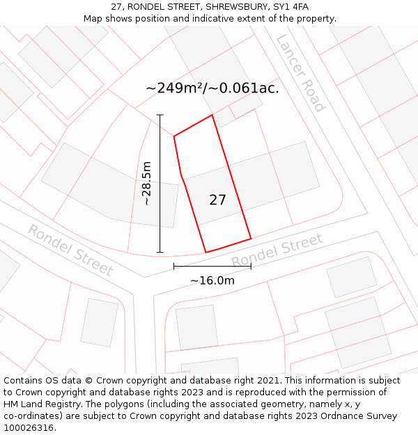 27, RONDEL STREET, SHREWSBURY, SY1 4FA: Plot and title map