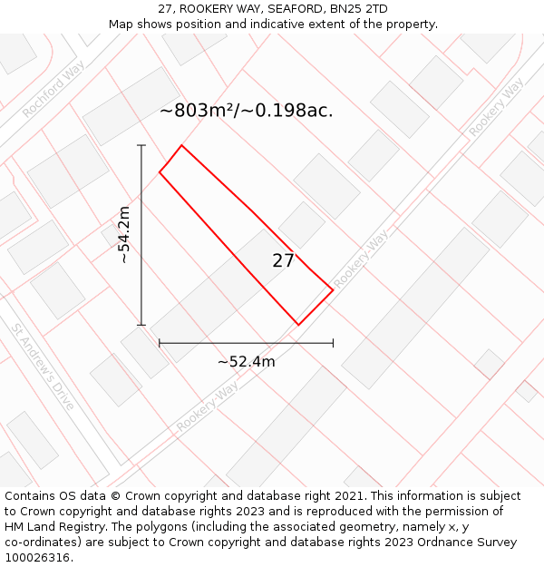 27, ROOKERY WAY, SEAFORD, BN25 2TD: Plot and title map