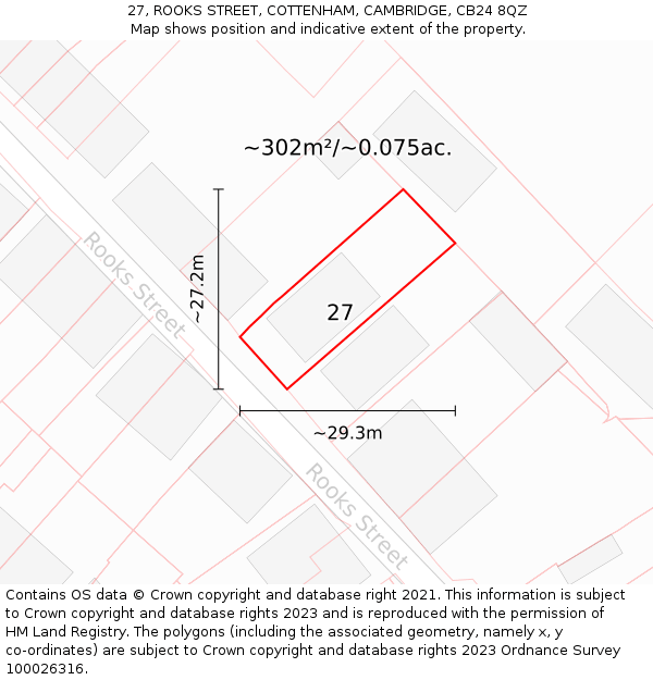 27, ROOKS STREET, COTTENHAM, CAMBRIDGE, CB24 8QZ: Plot and title map