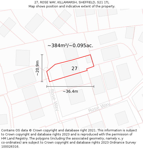27, ROSE WAY, KILLAMARSH, SHEFFIELD, S21 1TL: Plot and title map