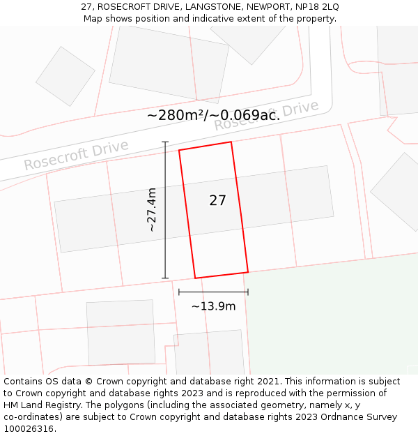 27, ROSECROFT DRIVE, LANGSTONE, NEWPORT, NP18 2LQ: Plot and title map