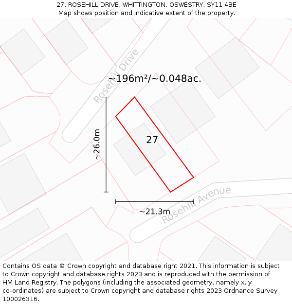 27, ROSEHILL DRIVE, WHITTINGTON, OSWESTRY, SY11 4BE: Plot and title map