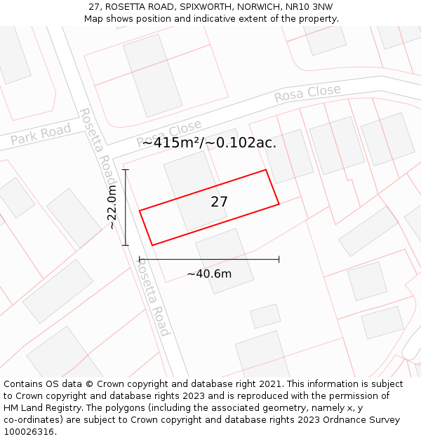 27, ROSETTA ROAD, SPIXWORTH, NORWICH, NR10 3NW: Plot and title map