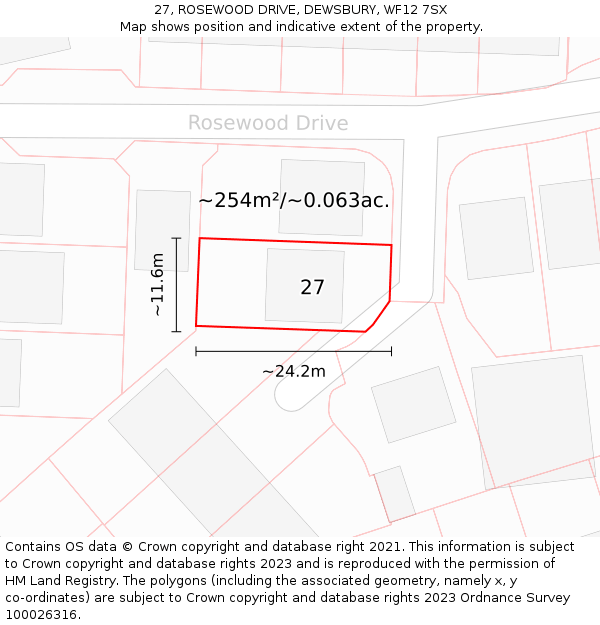 27, ROSEWOOD DRIVE, DEWSBURY, WF12 7SX: Plot and title map