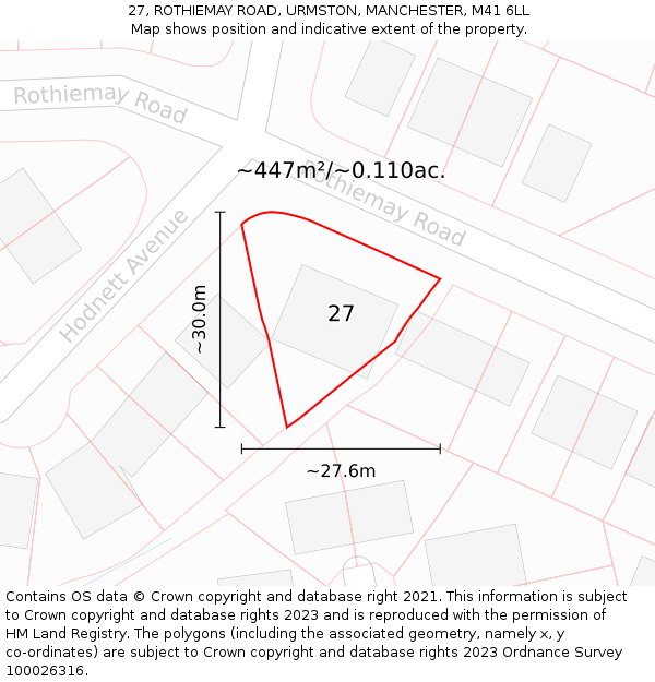 27, ROTHIEMAY ROAD, URMSTON, MANCHESTER, M41 6LL: Plot and title map