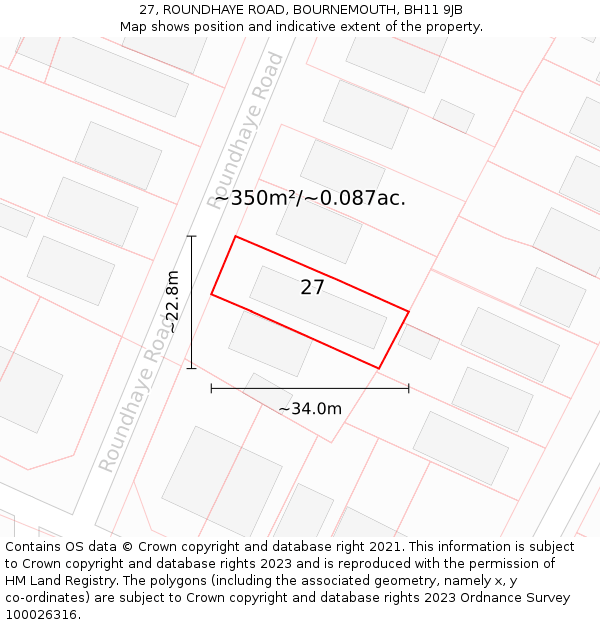 27, ROUNDHAYE ROAD, BOURNEMOUTH, BH11 9JB: Plot and title map