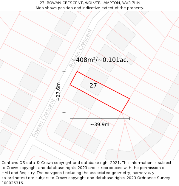 27, ROWAN CRESCENT, WOLVERHAMPTON, WV3 7HN: Plot and title map