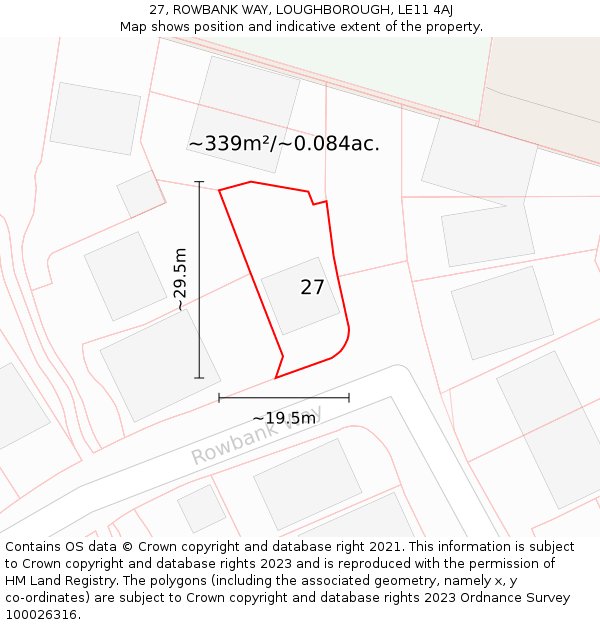 27, ROWBANK WAY, LOUGHBOROUGH, LE11 4AJ: Plot and title map