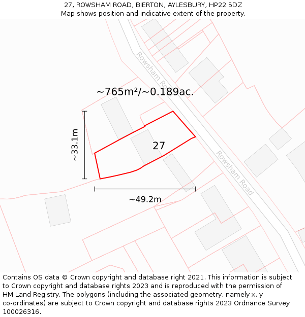 27, ROWSHAM ROAD, BIERTON, AYLESBURY, HP22 5DZ: Plot and title map