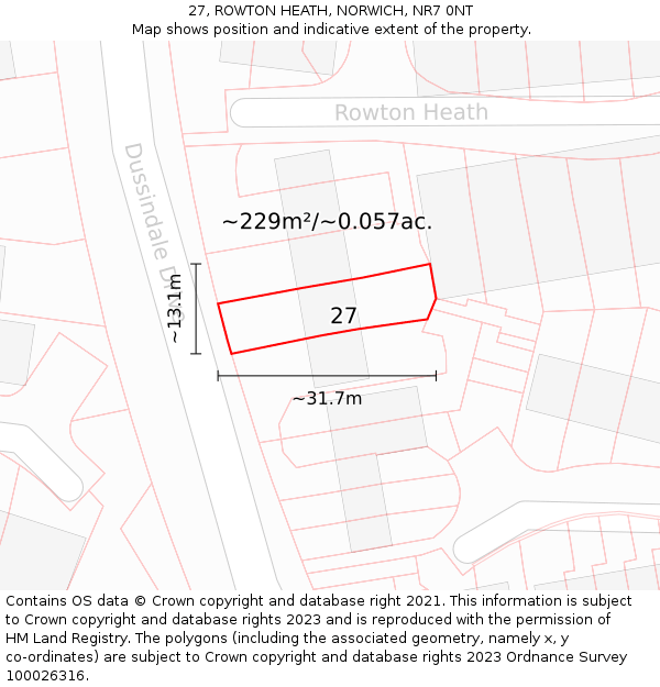 27, ROWTON HEATH, NORWICH, NR7 0NT: Plot and title map