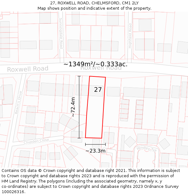 27, ROXWELL ROAD, CHELMSFORD, CM1 2LY: Plot and title map